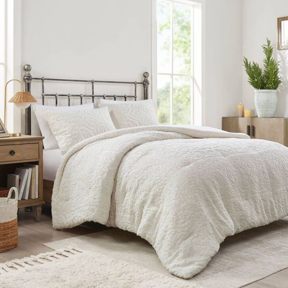 Madison Park. Cream Quilted Comforter Set with Embossed Medallion Pattern - Picture 3 of 12